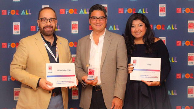 © (L-R) Roger Bazán, HR Manager for Bolivia; Luis Arturo Torres, VP Global Talent Management; Karen Alas, Global Talent Acquisition Manager